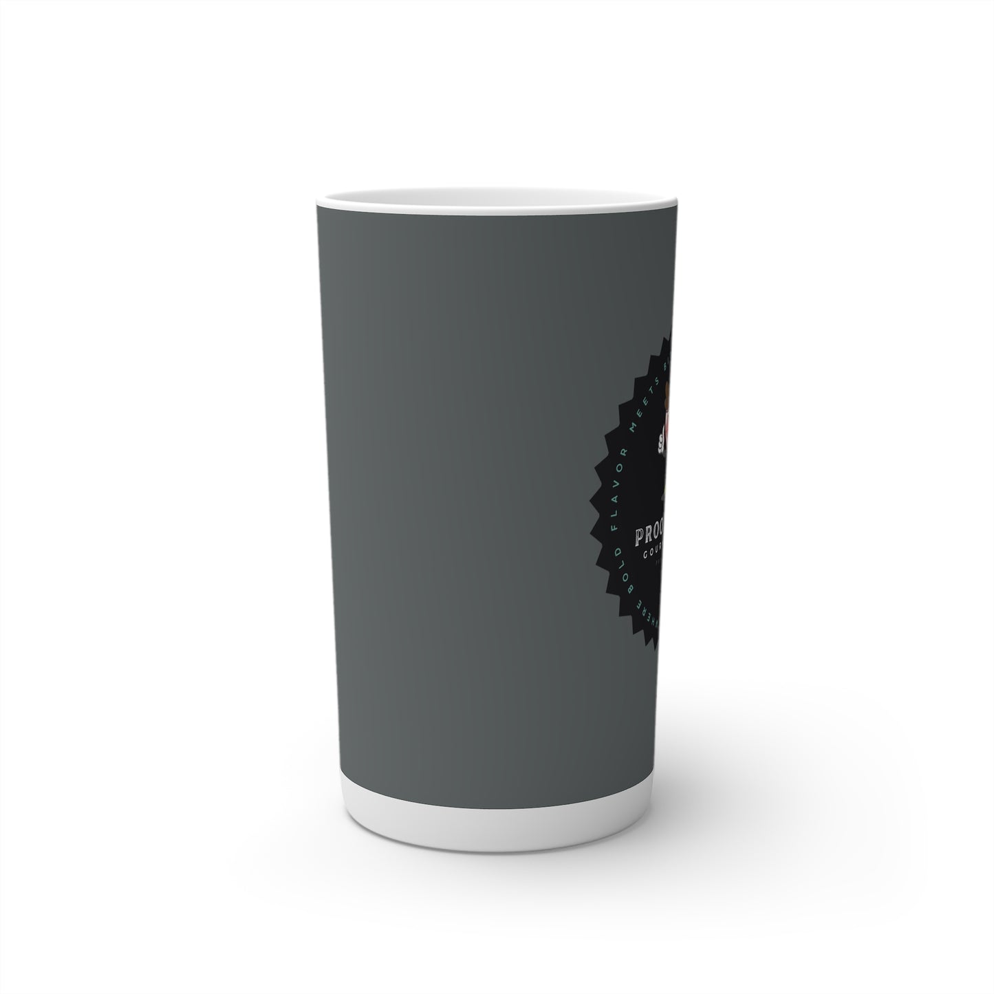 Proof-O-Perk Logo Gray Conical Coffee Mugs (3oz, 8oz, 12oz)