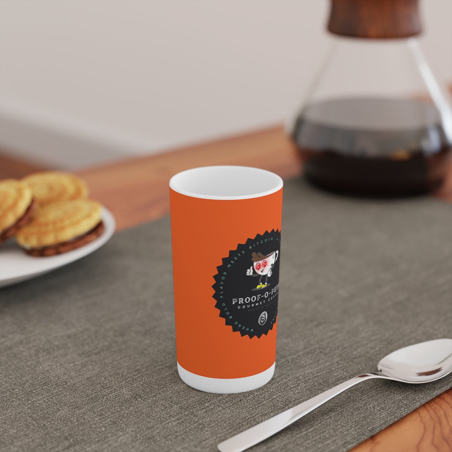 Proof-O-Perk Logo Orange Conical Coffee Mugs (3oz, 8oz, 12oz)