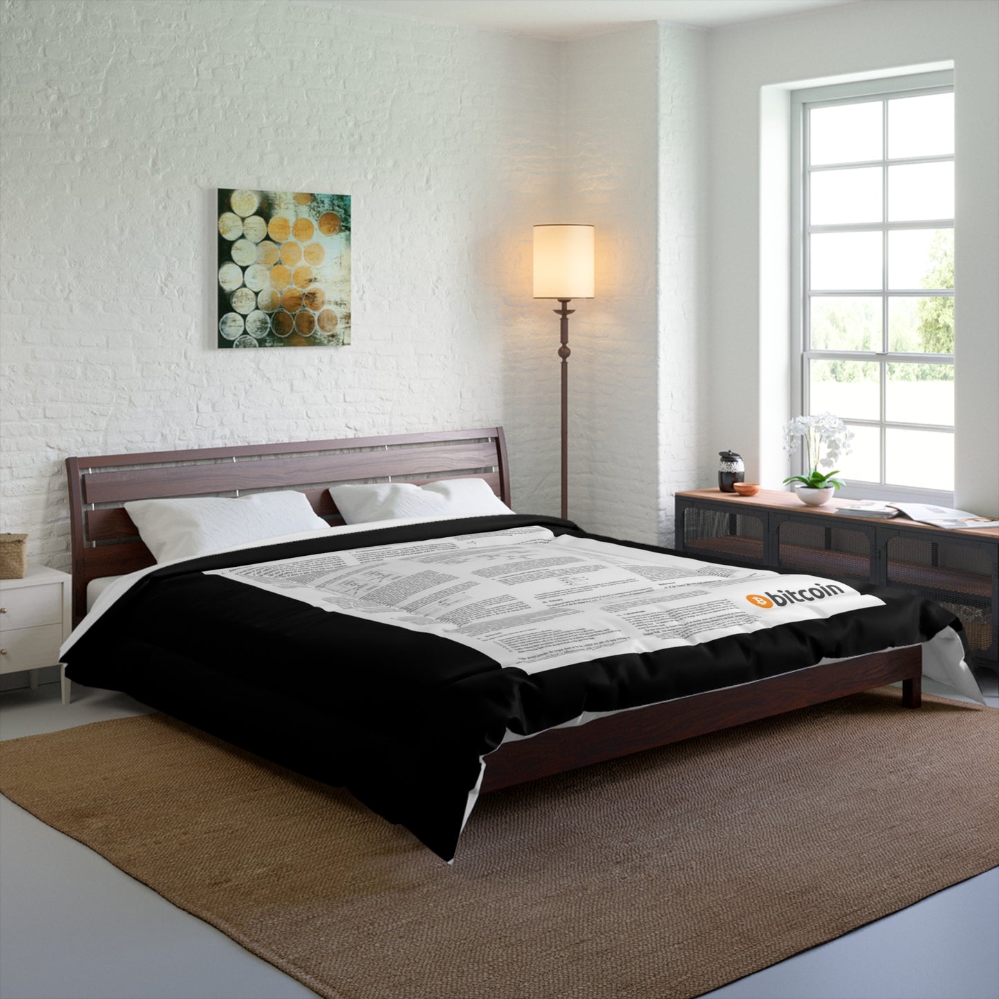 Bitcoin White Paper Comforter, Black Text on White