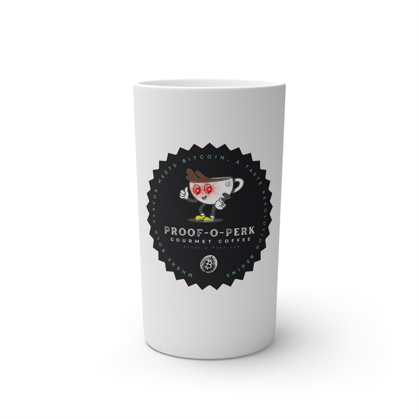 Proof-O-Perk Logo White Conical Coffee Mugs (3oz, 8oz, 12oz)