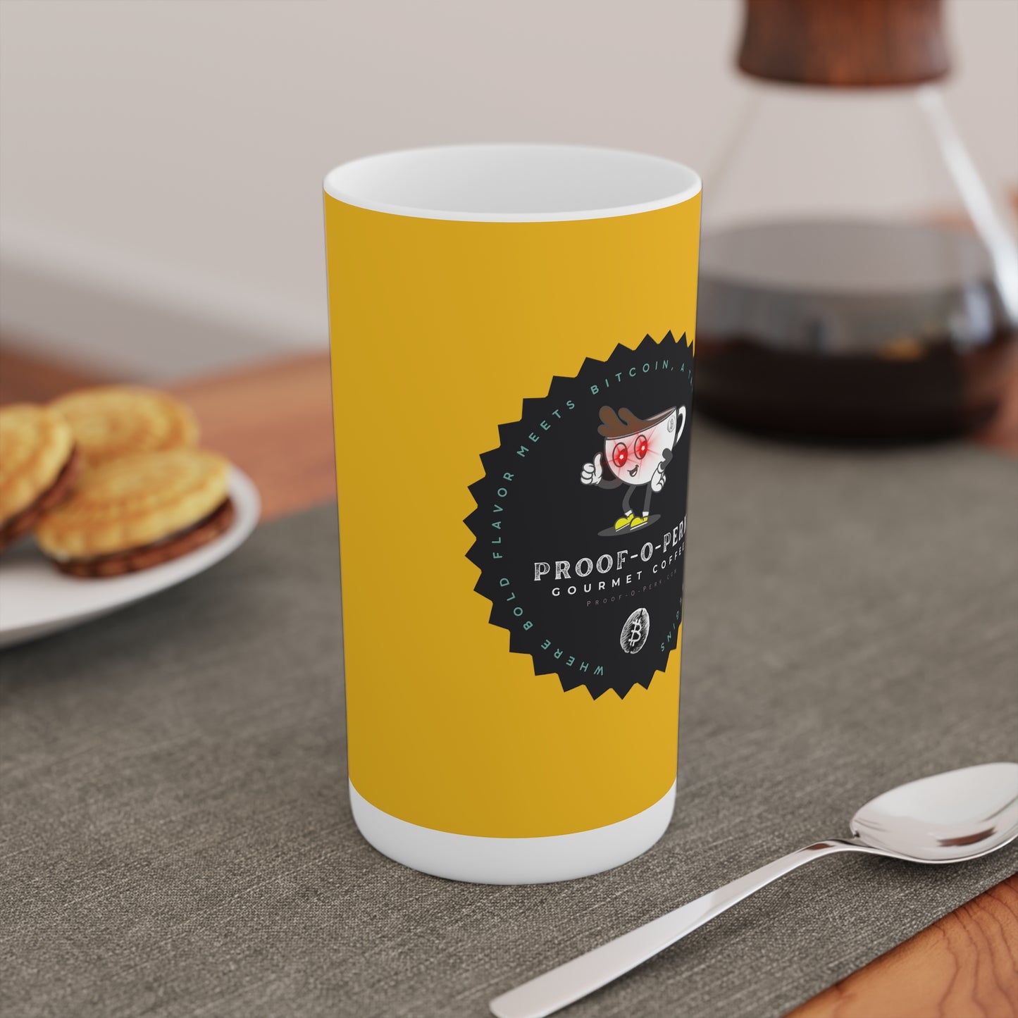 Proof-O-Perk Logo Yellow Conical Coffee Mugs (3oz, 8oz, 12oz)