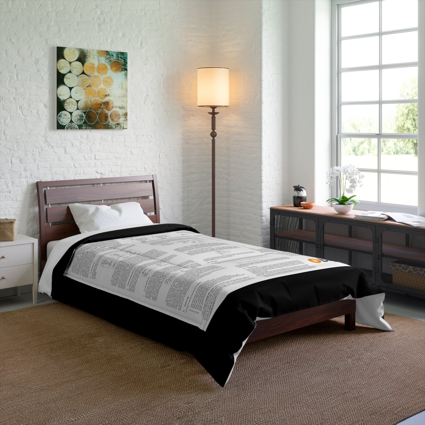 Bitcoin White Paper Comforter, Black Text on White