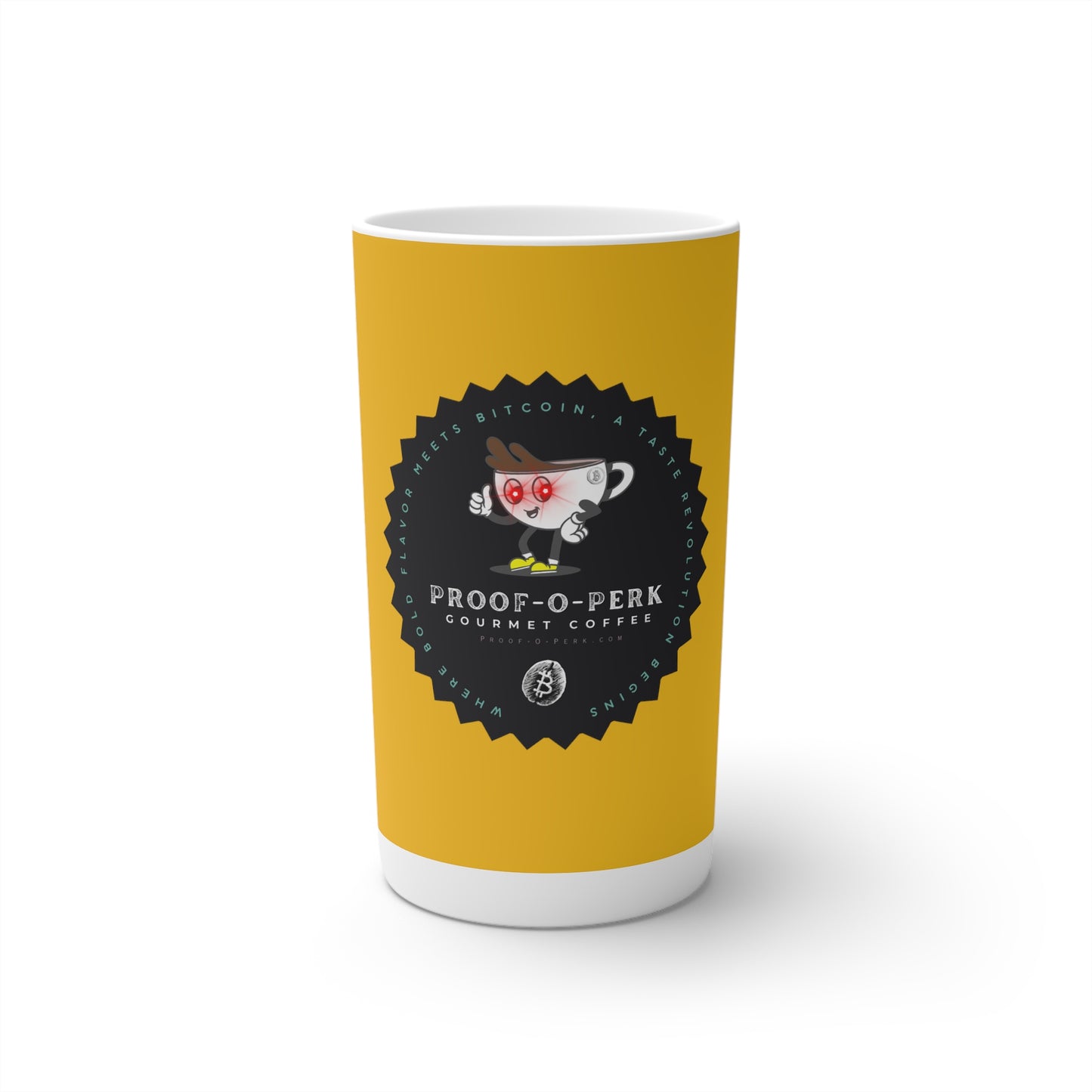 Proof-O-Perk Logo Yellow Conical Coffee Mugs (3oz, 8oz, 12oz)