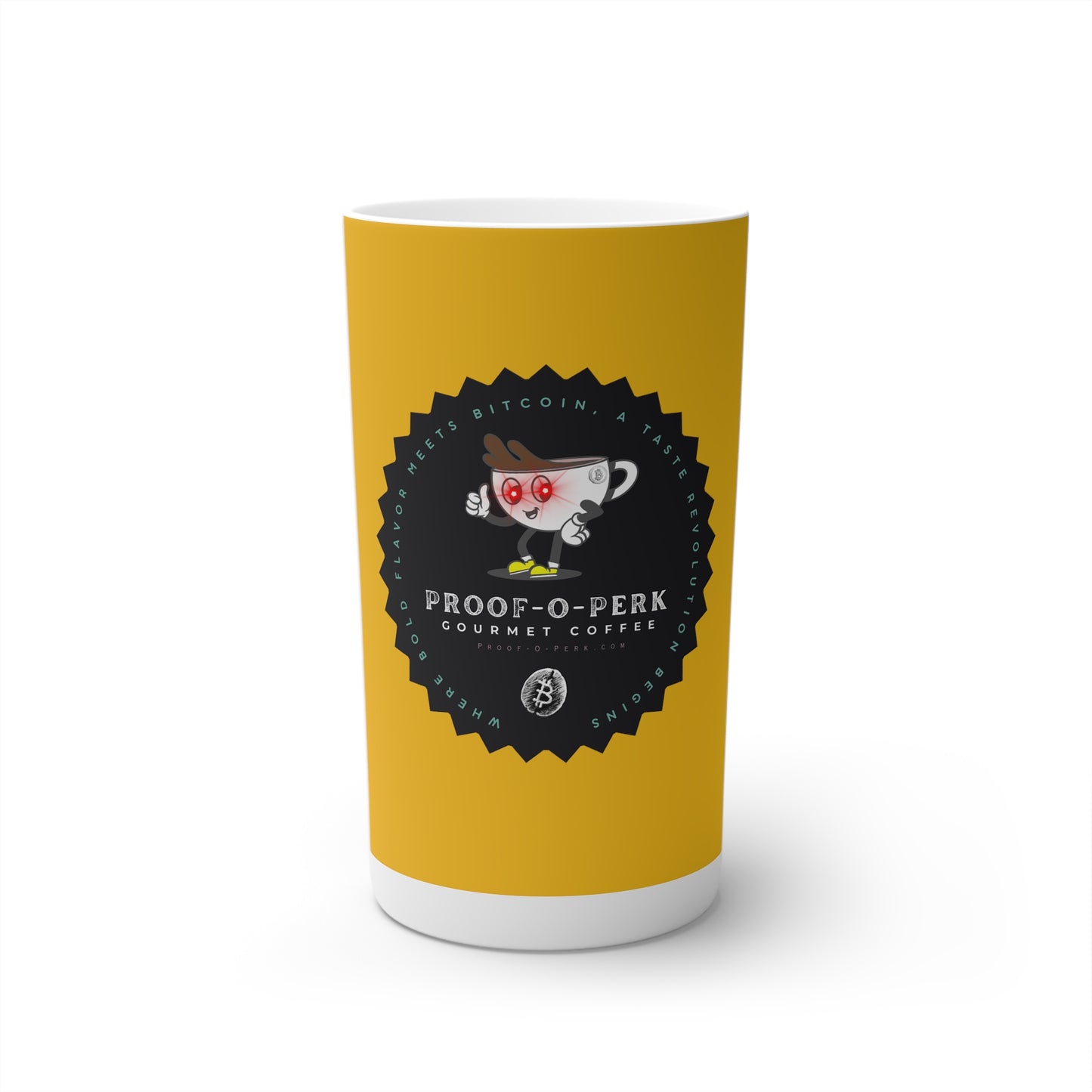 Proof-O-Perk Logo Yellow Conical Coffee Mugs (3oz, 8oz, 12oz)