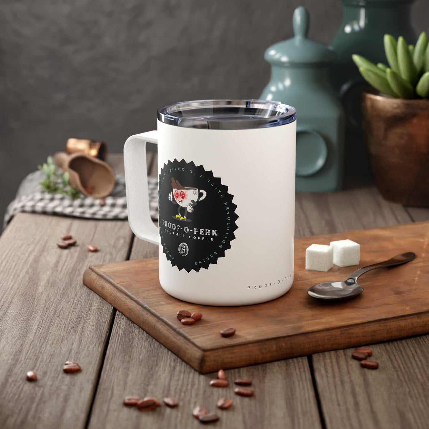 Proof-O-Perk Logo Insulated Coffee Mug, 10oz