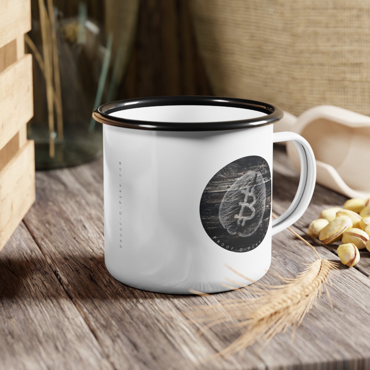 Proof-O-Perk Enameled Steel Mug, Woody B-Bean