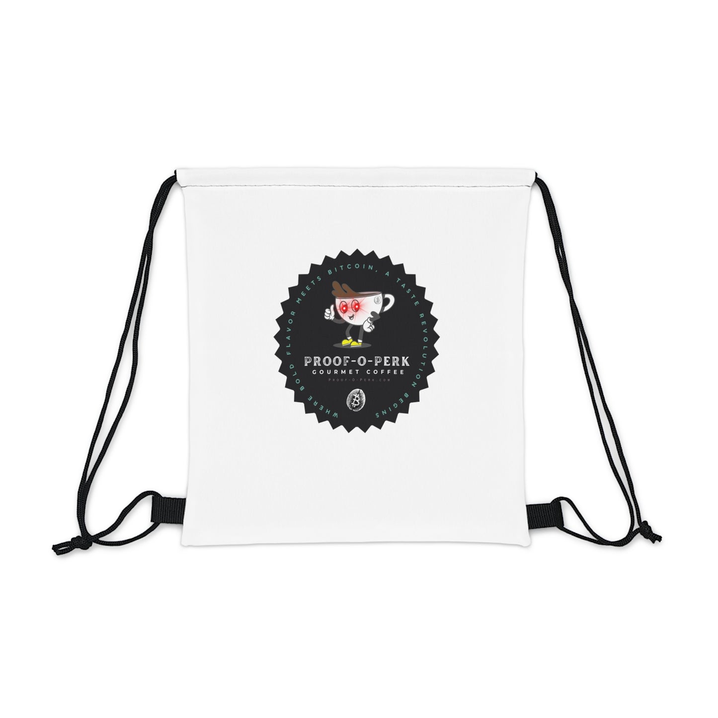 Proof-O-Perk Logo White Drawstring Bag