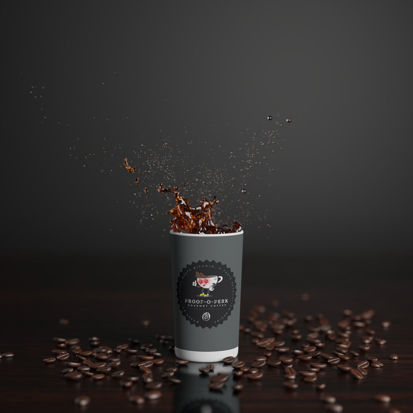 Proof-O-Perk Logo Gray Conical Coffee Mugs (3oz, 8oz, 12oz)