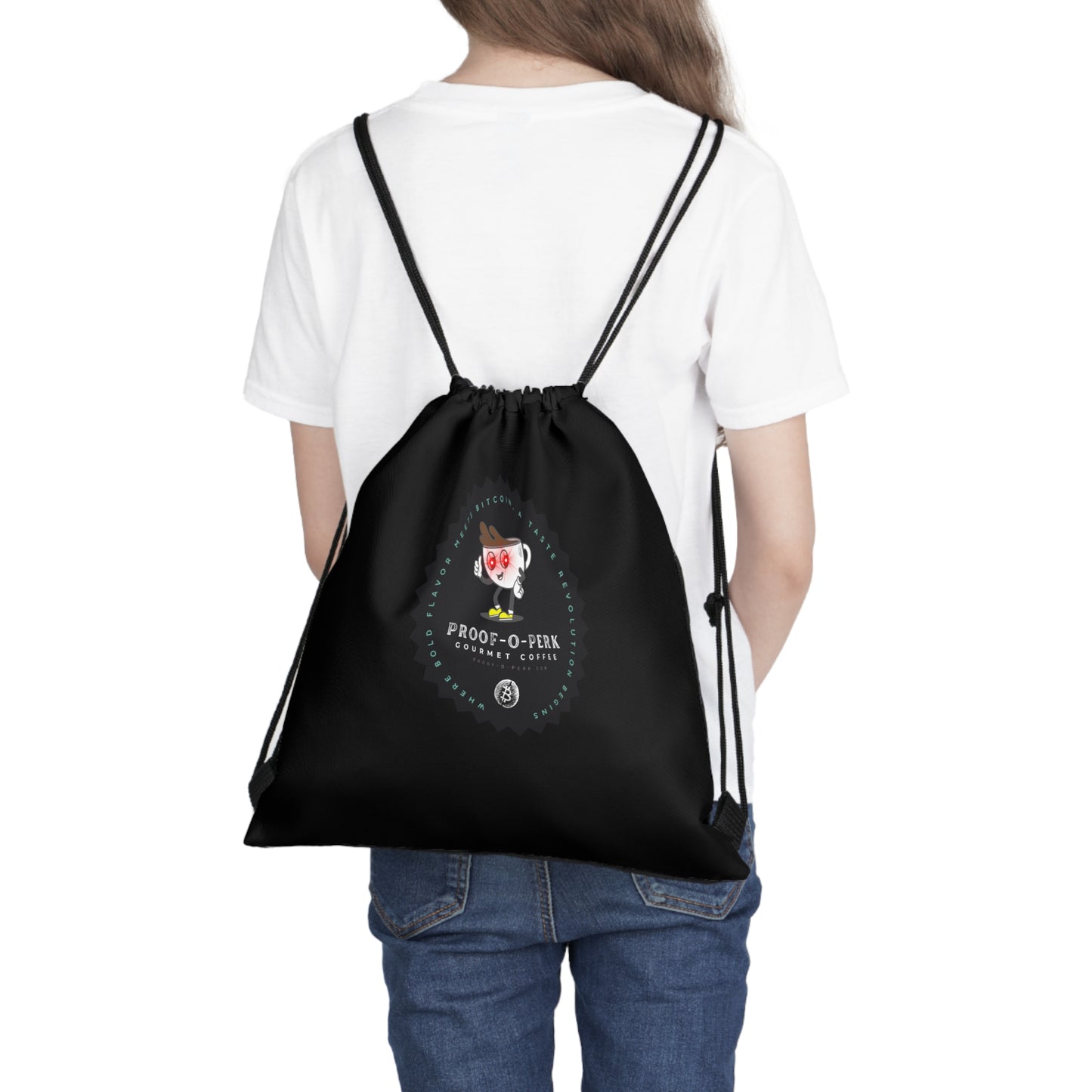 Proof-O-Perk Logo Black Drawstring Bag