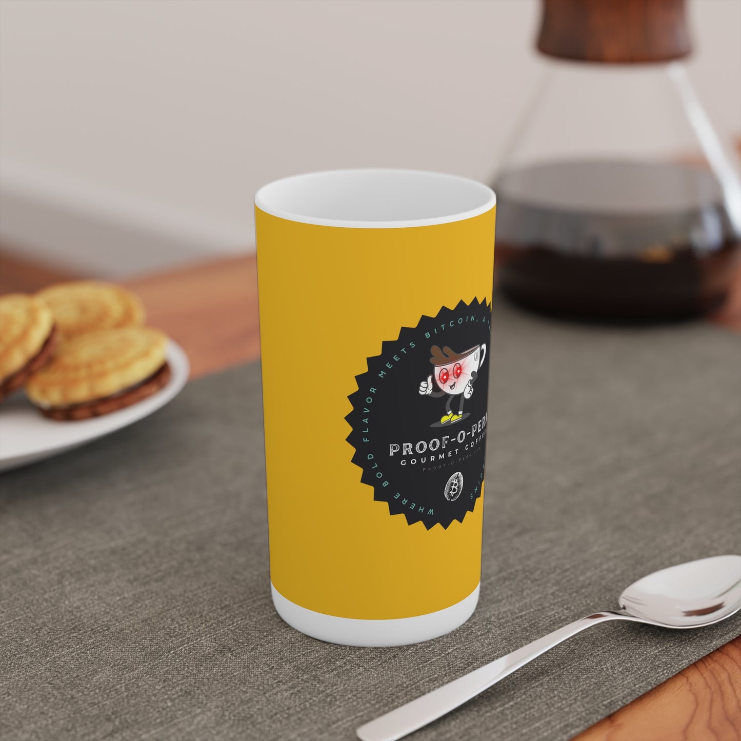Proof-O-Perk Logo Yellow Conical Coffee Mugs (3oz, 8oz, 12oz)