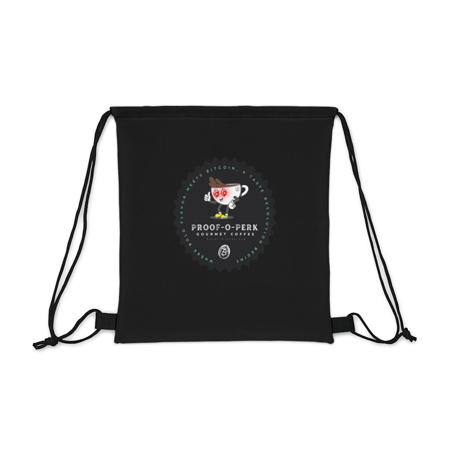 Proof-O-Perk Logo Black Drawstring Bag