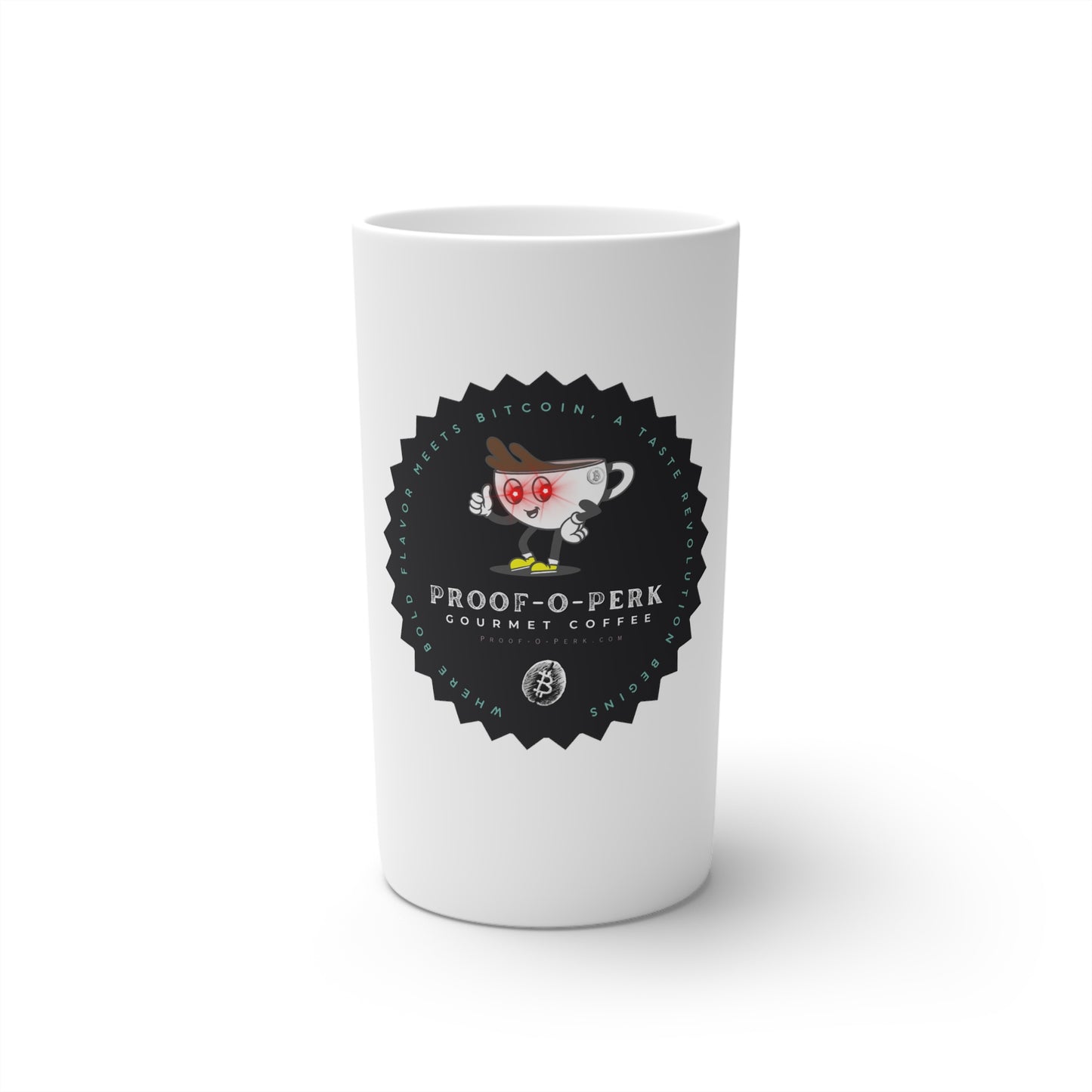 Proof-O-Perk Logo White Conical Coffee Mugs (3oz, 8oz, 12oz)