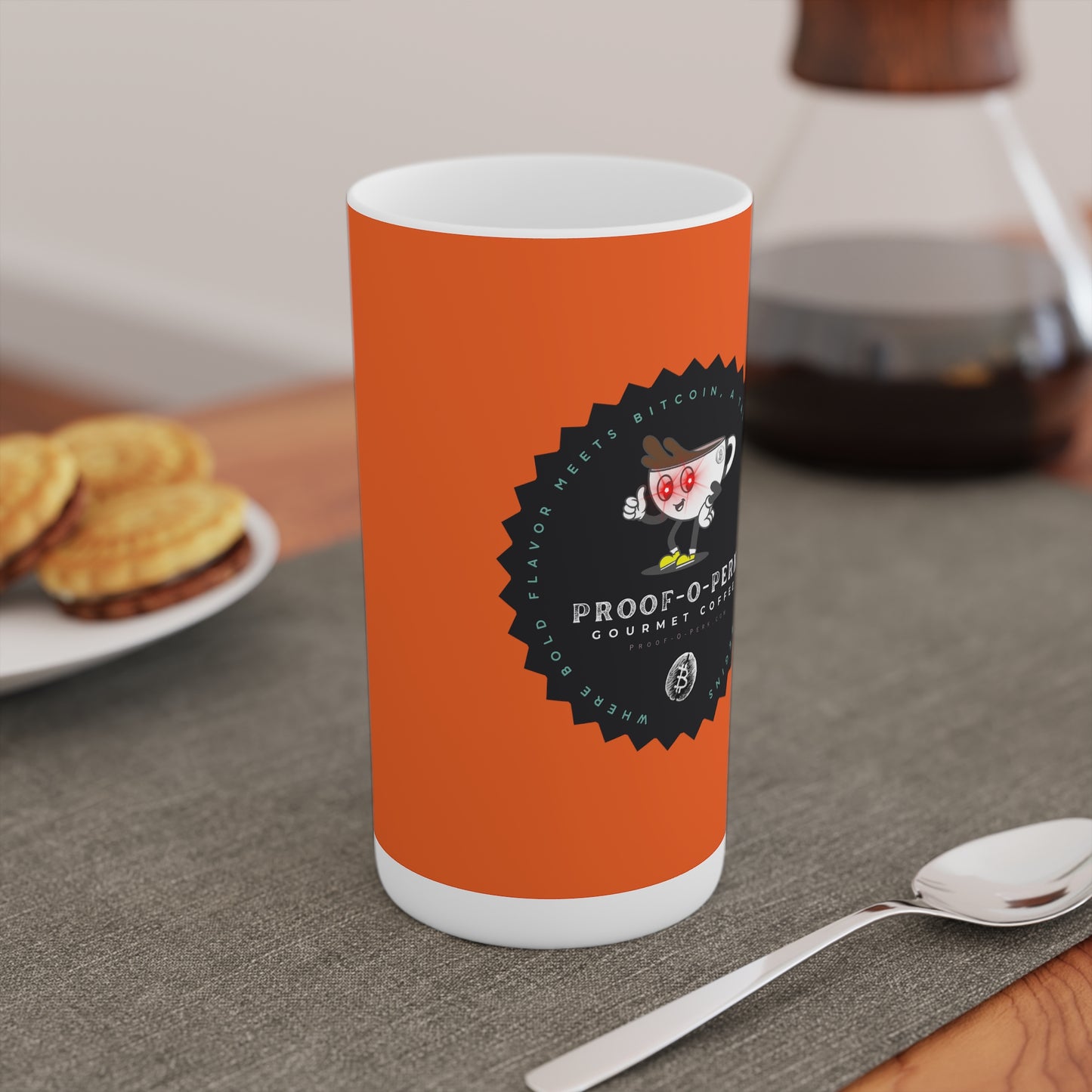 Proof-O-Perk Logo Orange Conical Coffee Mugs (3oz, 8oz, 12oz)