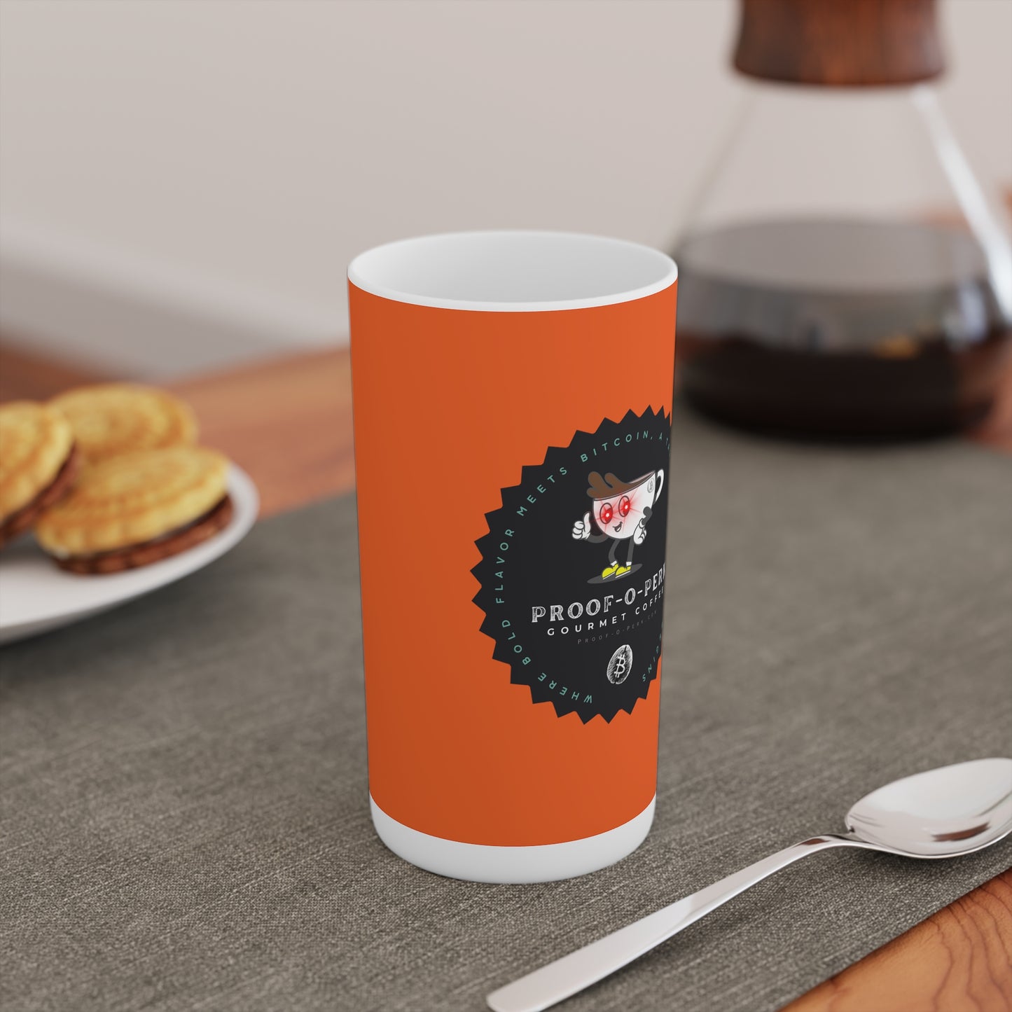 Proof-O-Perk Logo Orange Conical Coffee Mugs (3oz, 8oz, 12oz)