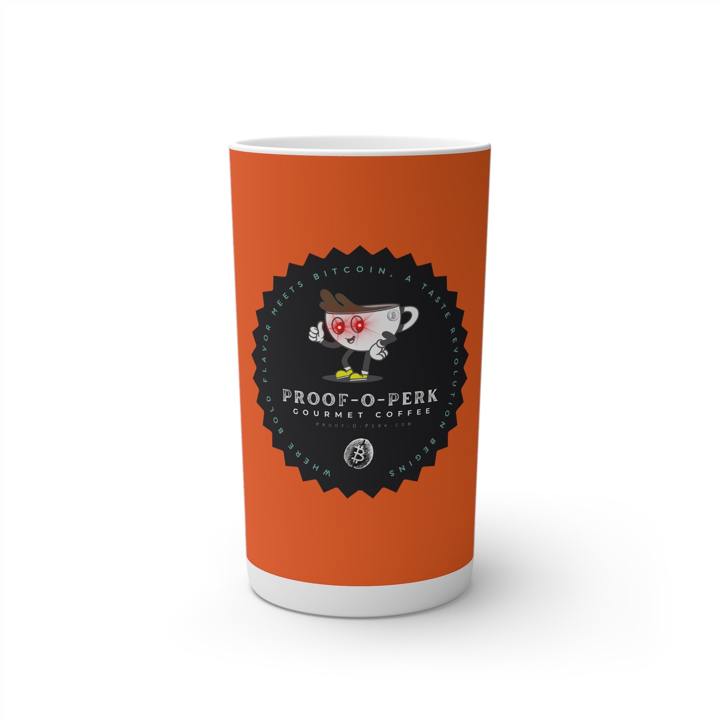 Proof-O-Perk Logo Orange Conical Coffee Mugs (3oz, 8oz, 12oz)