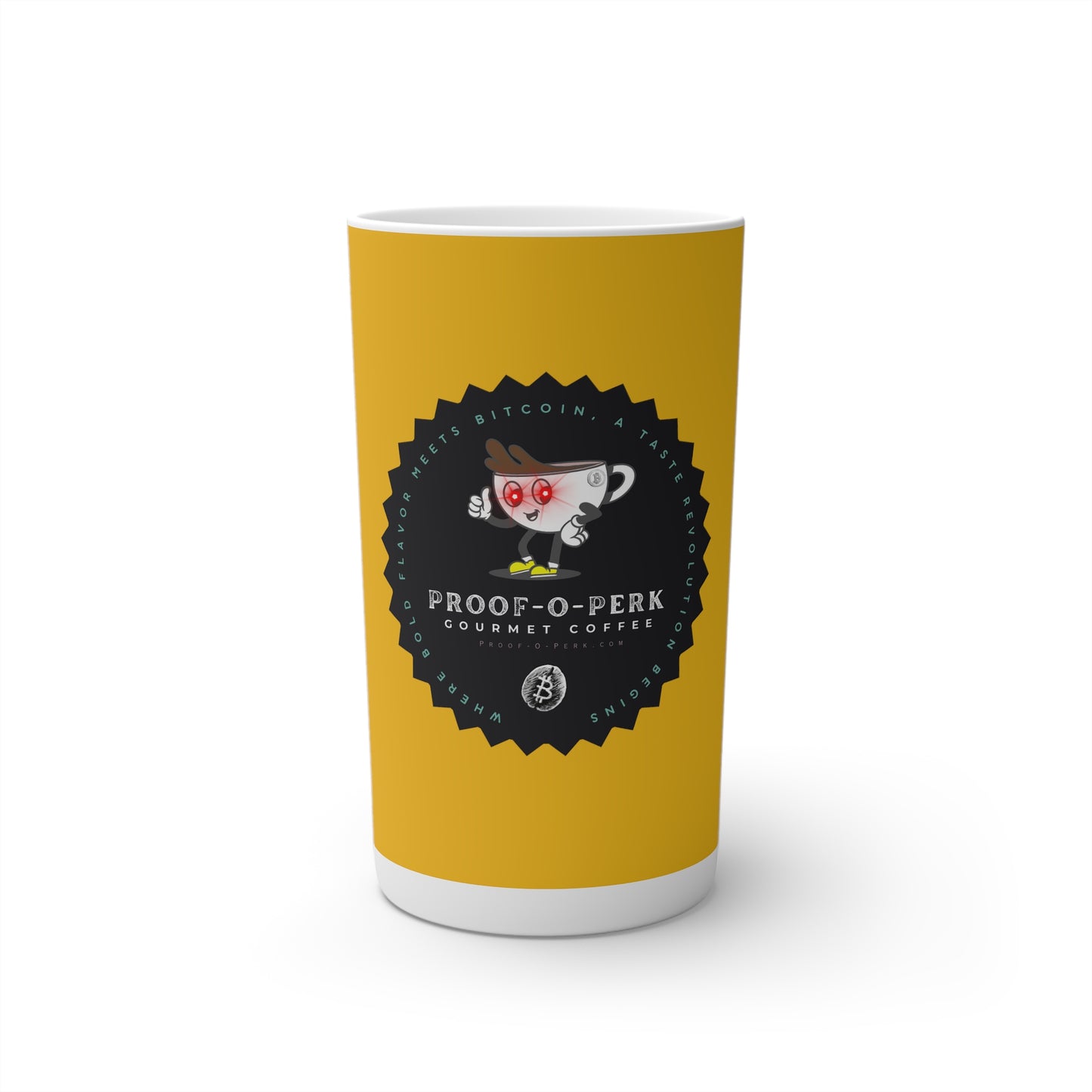 Proof-O-Perk Logo Yellow Conical Coffee Mugs (3oz, 8oz, 12oz)