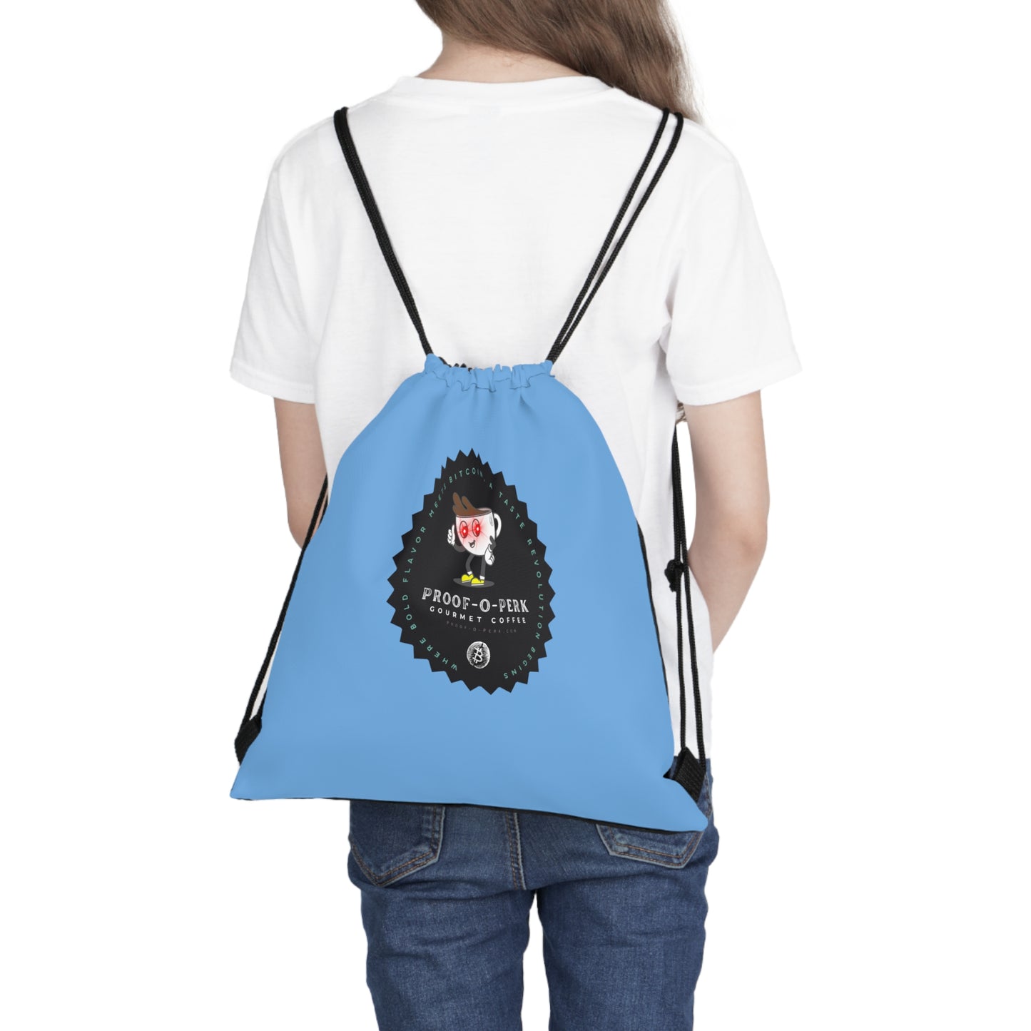 Proof-O-Perk Logo Blue Drawstring Bag