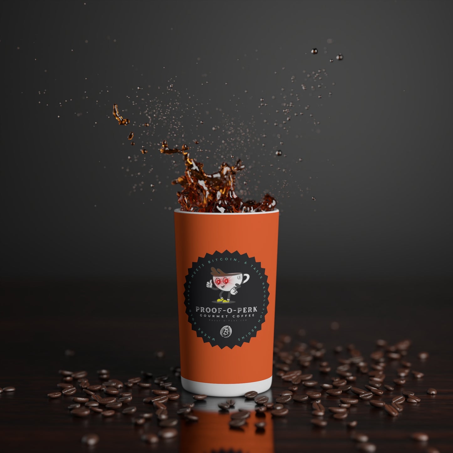 Proof-O-Perk Logo Orange Conical Coffee Mugs (3oz, 8oz, 12oz)