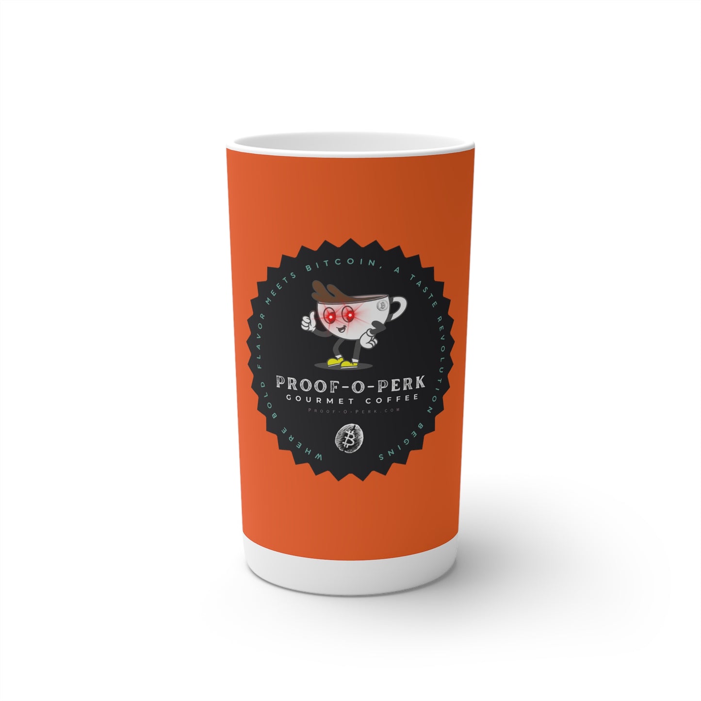 Proof-O-Perk Logo Orange Conical Coffee Mugs (3oz, 8oz, 12oz)