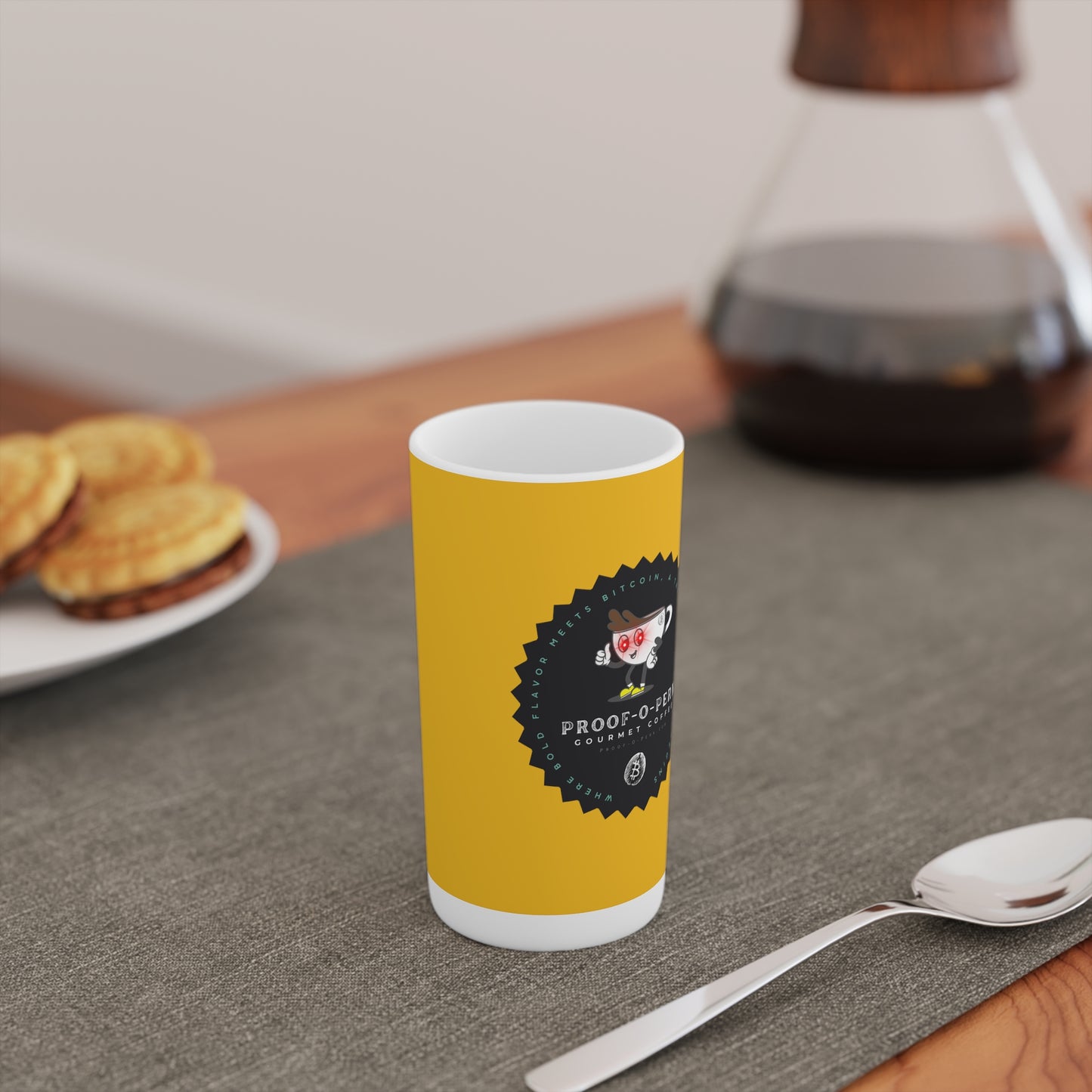 Proof-O-Perk Logo Yellow Conical Coffee Mugs (3oz, 8oz, 12oz)