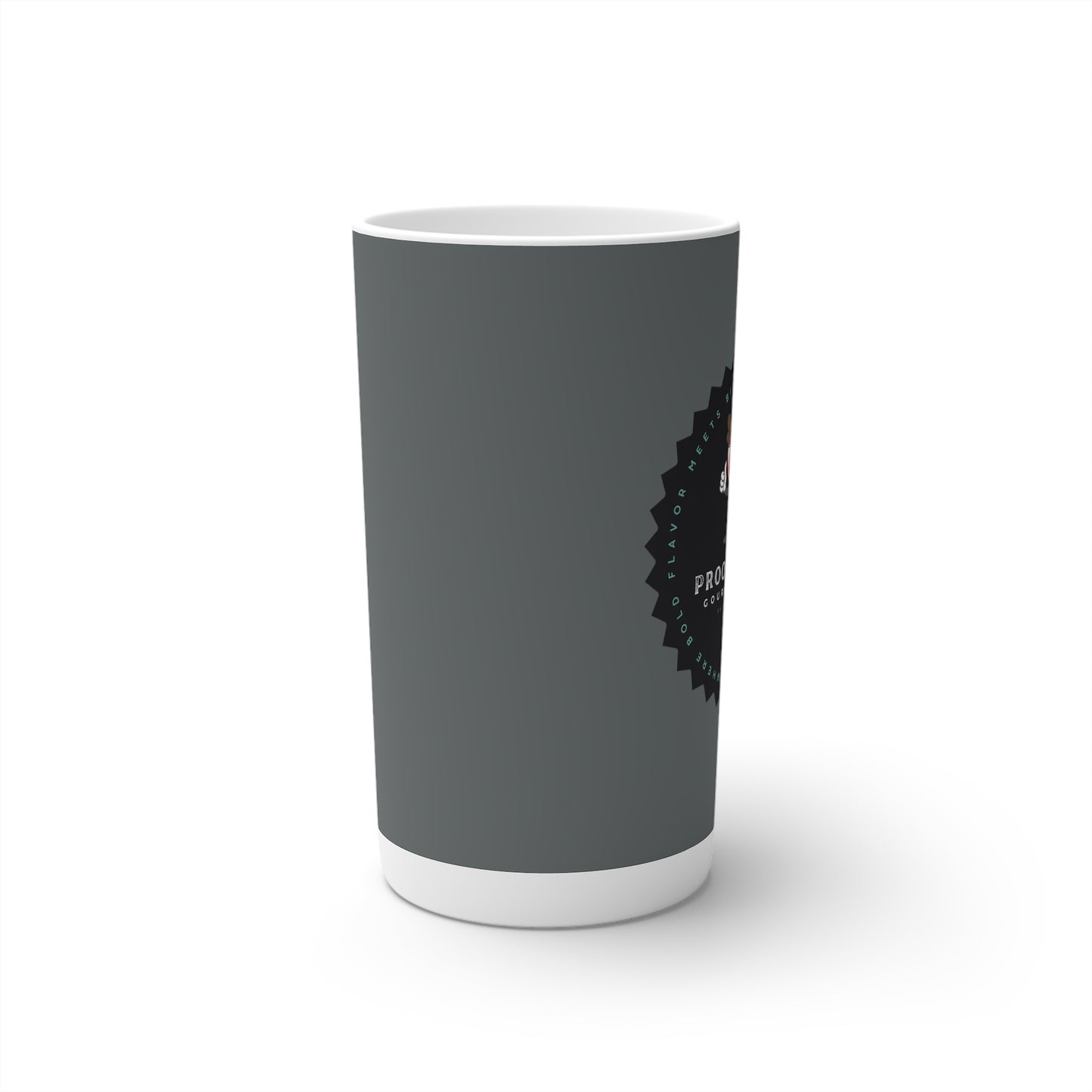 Proof-O-Perk Logo Gray Conical Coffee Mugs (3oz, 8oz, 12oz)