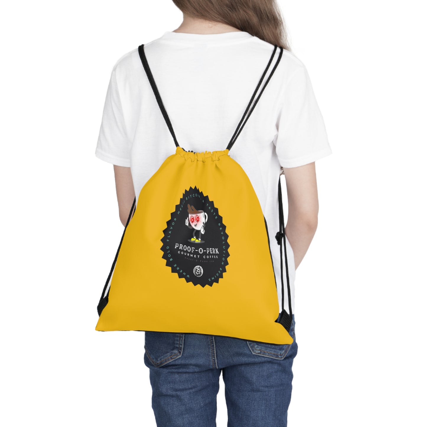 Proof-O-Perk Logo Yellow Drawstring Bag