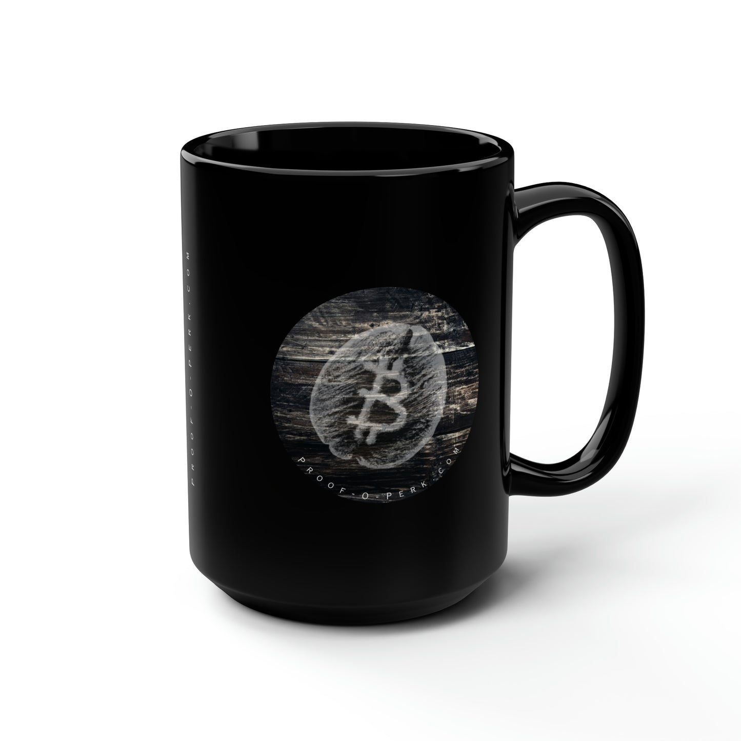 Proof-O-Perk Black Mug, Woody B-Bean