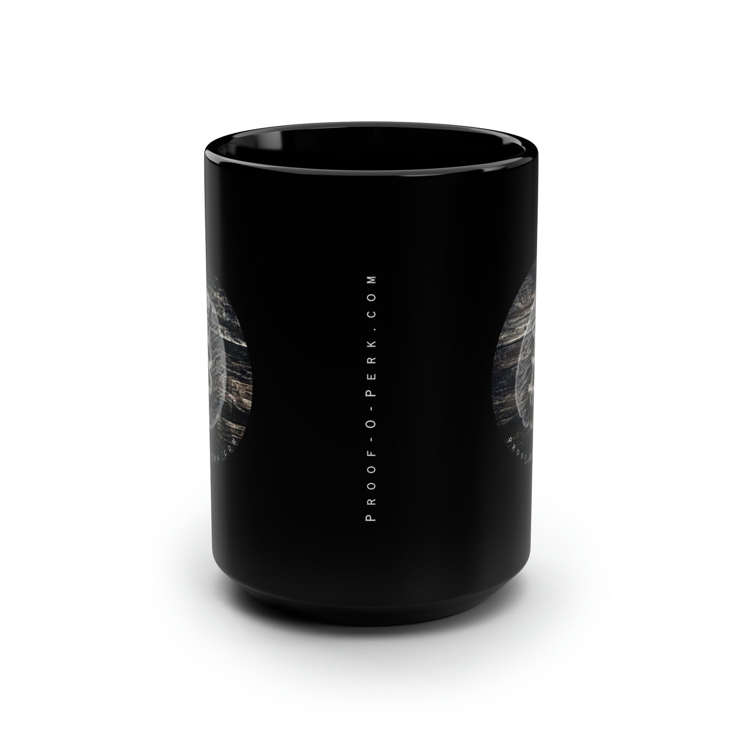 Proof-O-Perk Black Mug, Woody B-Bean