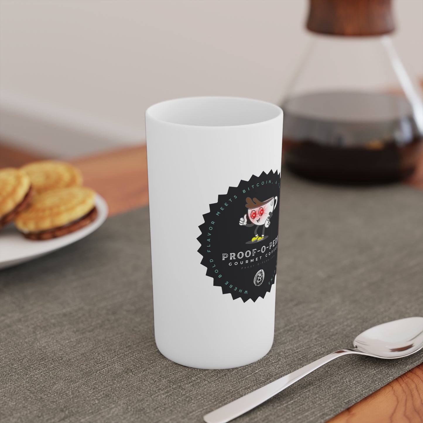 Proof-O-Perk Logo White Conical Coffee Mugs (3oz, 8oz, 12oz)