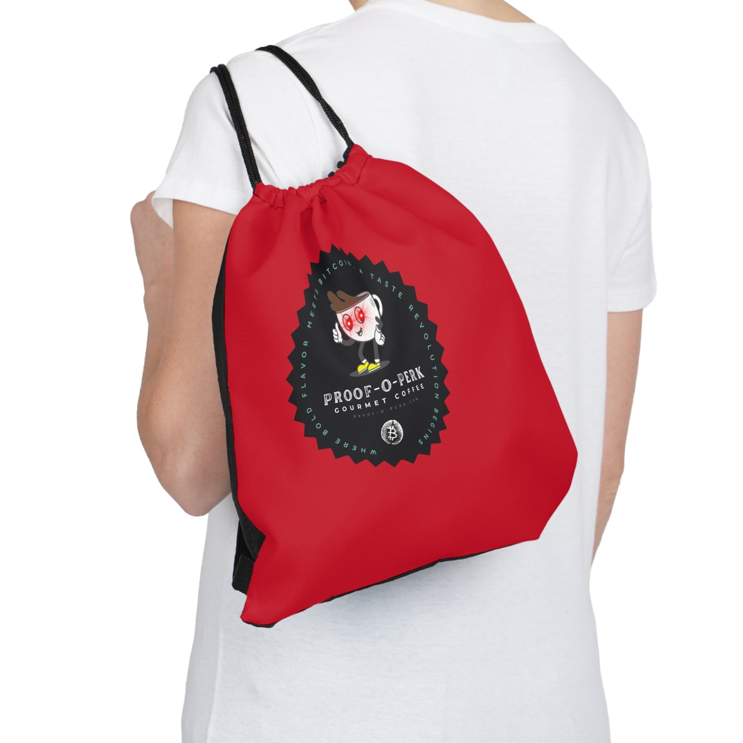 Proof-O-Perk Logo Red Drawstring Bag
