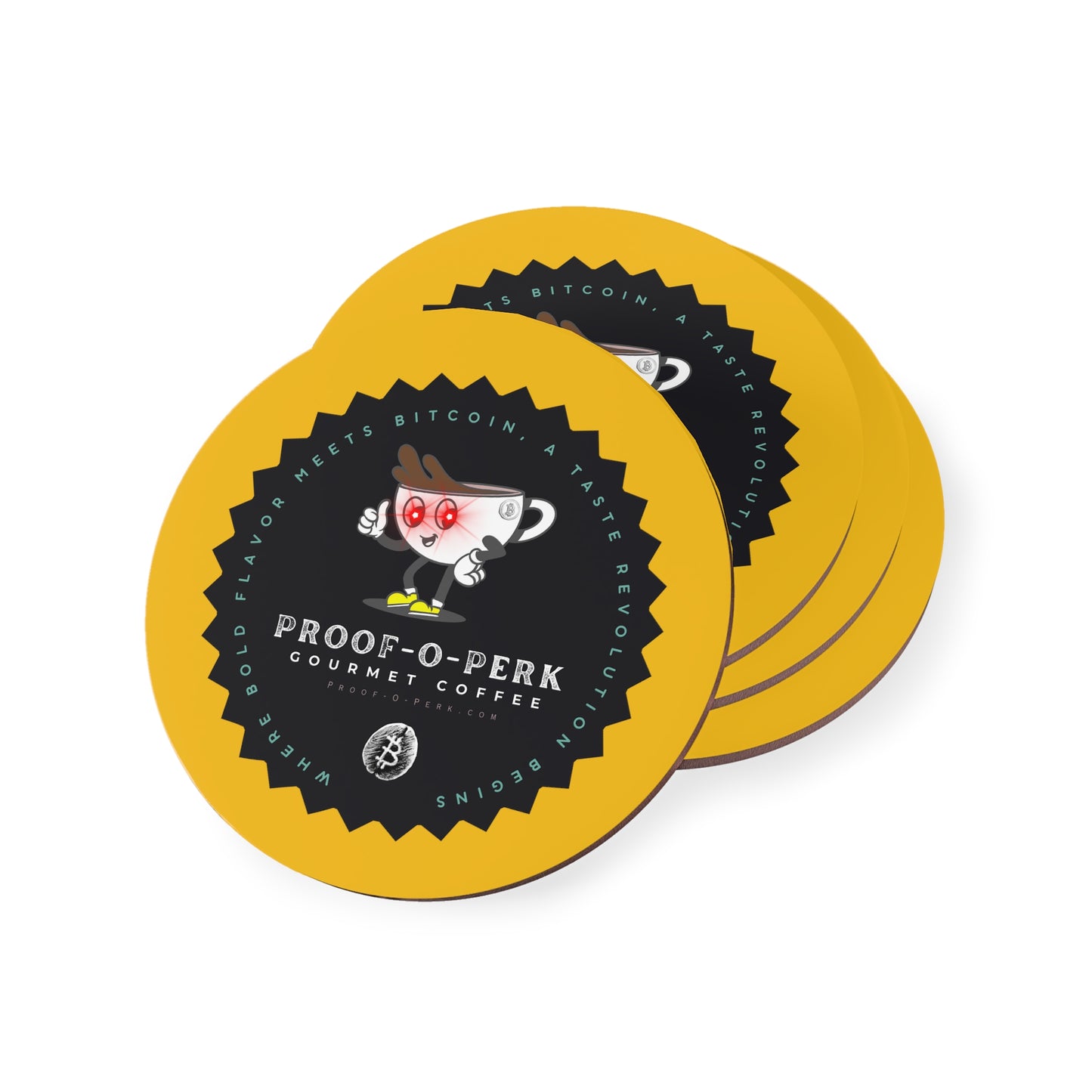 Proof-O-Perk Logo Yellow Coasters