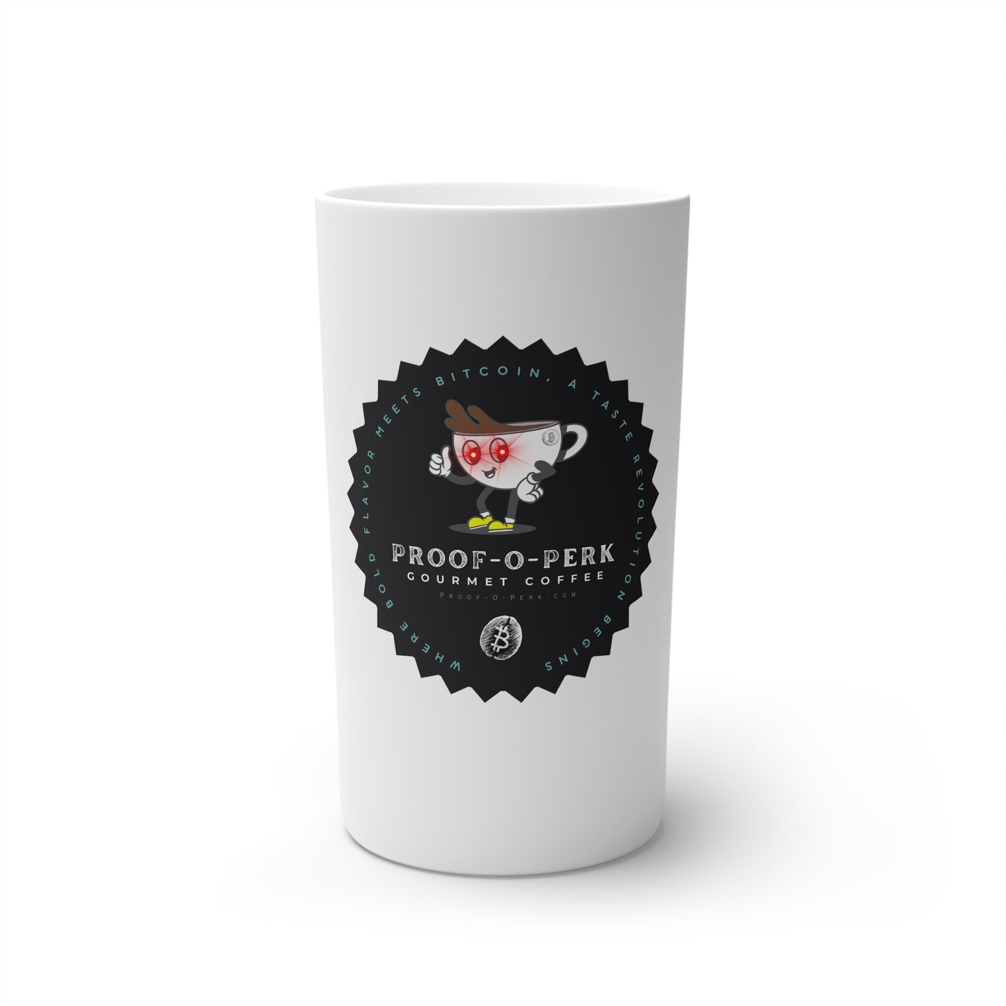 Proof-O-Perk Logo White Conical Coffee Mugs (3oz, 8oz, 12oz)