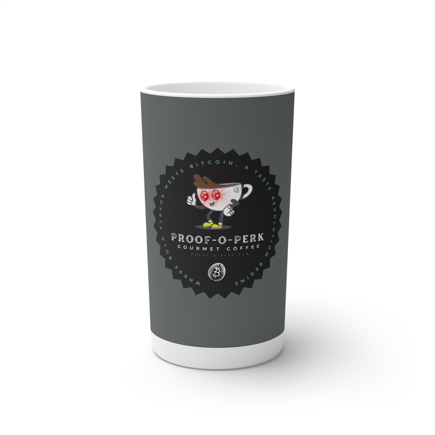 Proof-O-Perk Logo Gray Conical Coffee Mugs (3oz, 8oz, 12oz)