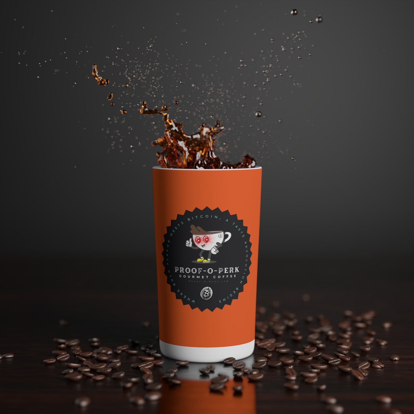 Proof-O-Perk Logo Orange Conical Coffee Mugs (3oz, 8oz, 12oz)