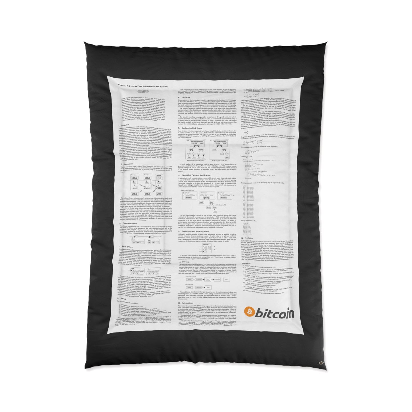 Bitcoin White Paper Comforter, Black Text on White