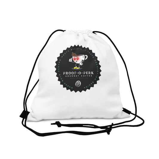 Proof-O-Perk Logo White Drawstring Bag