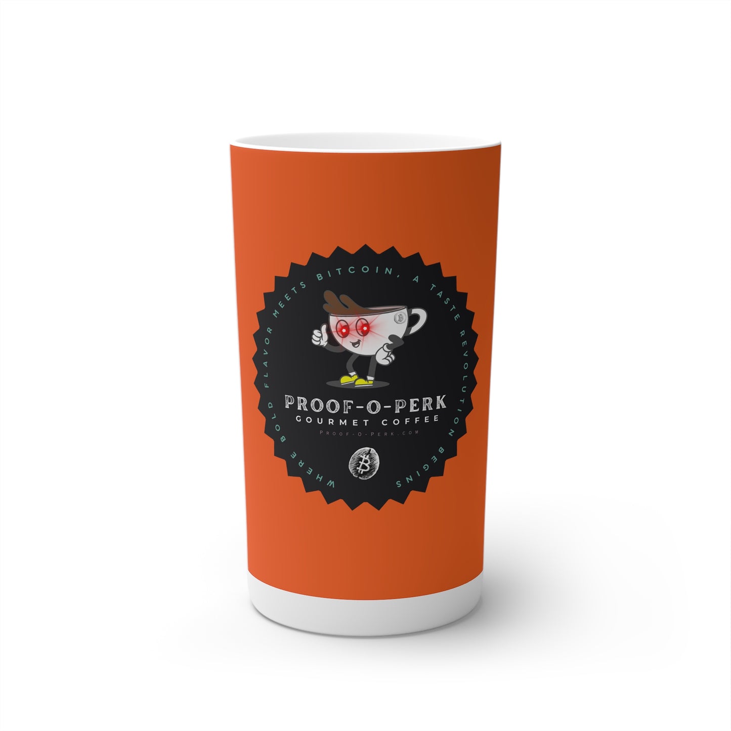 Proof-O-Perk Logo Orange Conical Coffee Mugs (3oz, 8oz, 12oz)