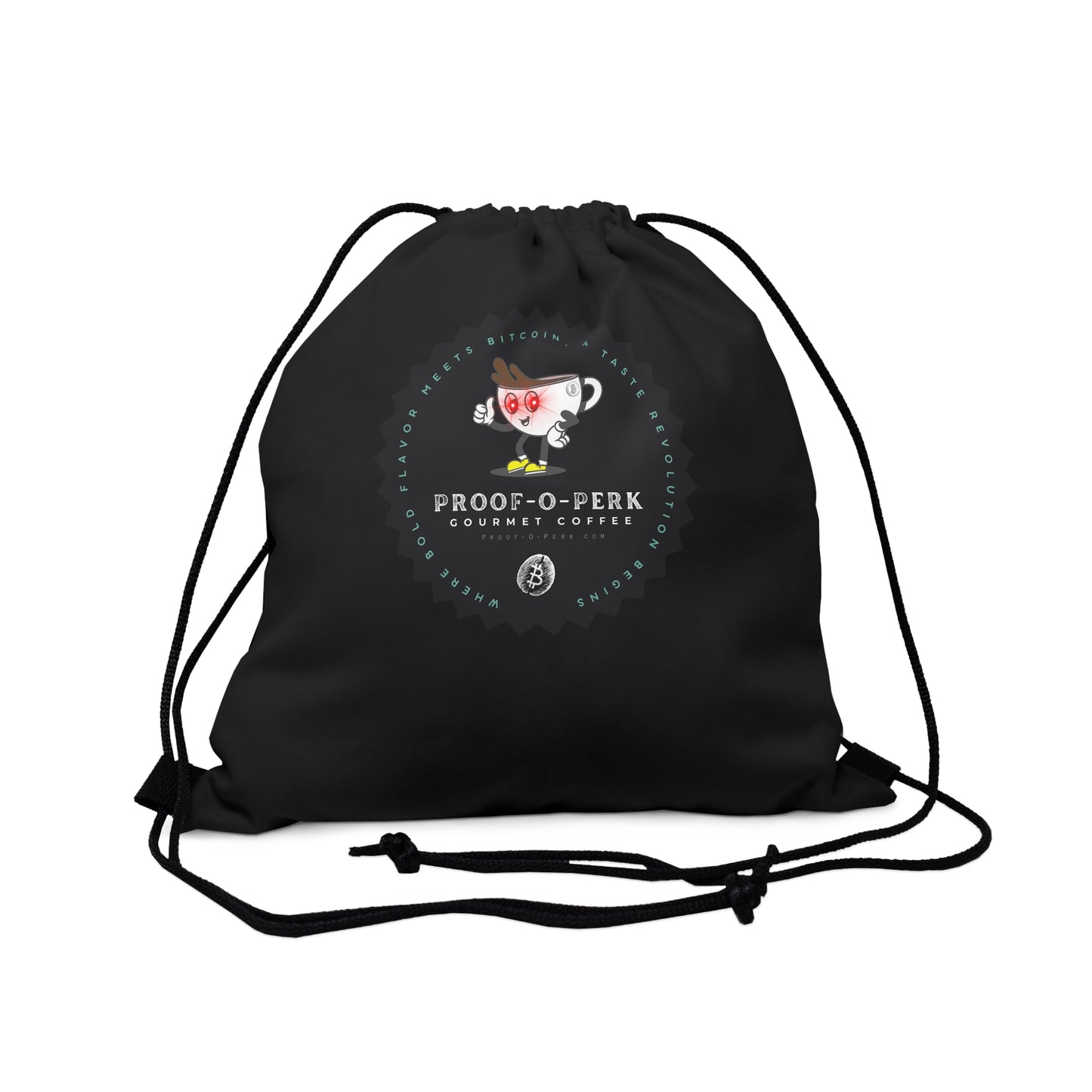 Proof-O-Perk Logo Black Drawstring Bag