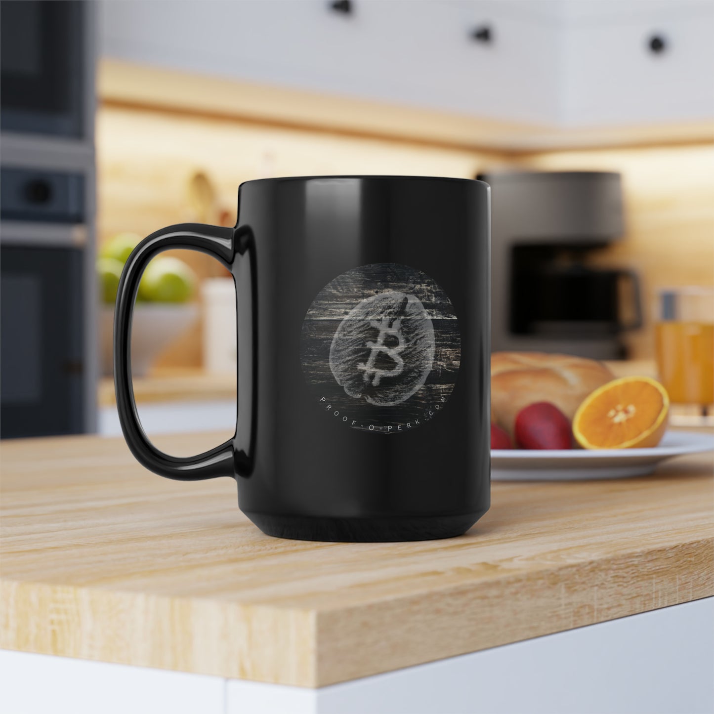 Proof-O-Perk Black Mug, Woody B-Bean