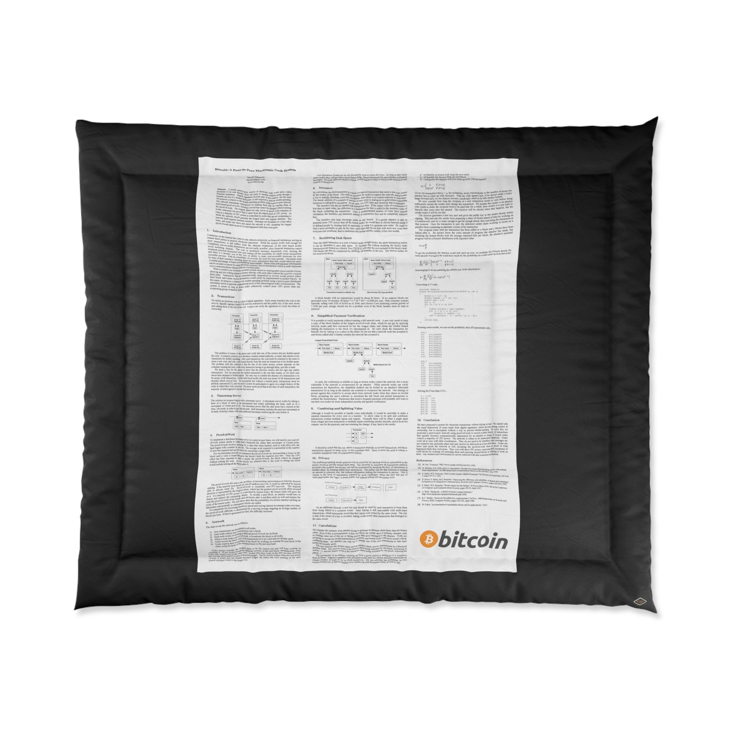 Bitcoin White Paper Comforter, Black Text on White
