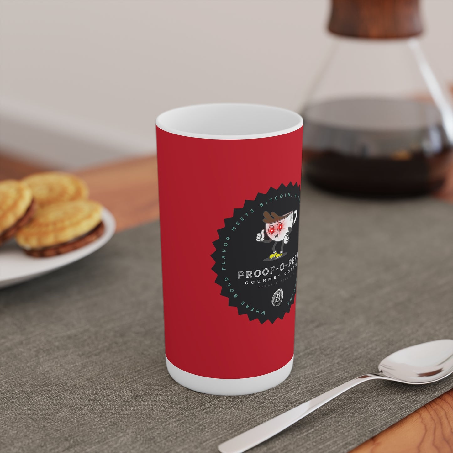 Proof-O-Perk Logo Red Conical Coffee Mugs (3oz, 8oz, 12oz)