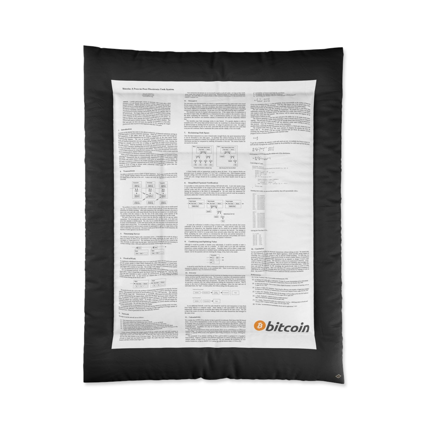 Bitcoin White Paper Comforter, Black Text on White