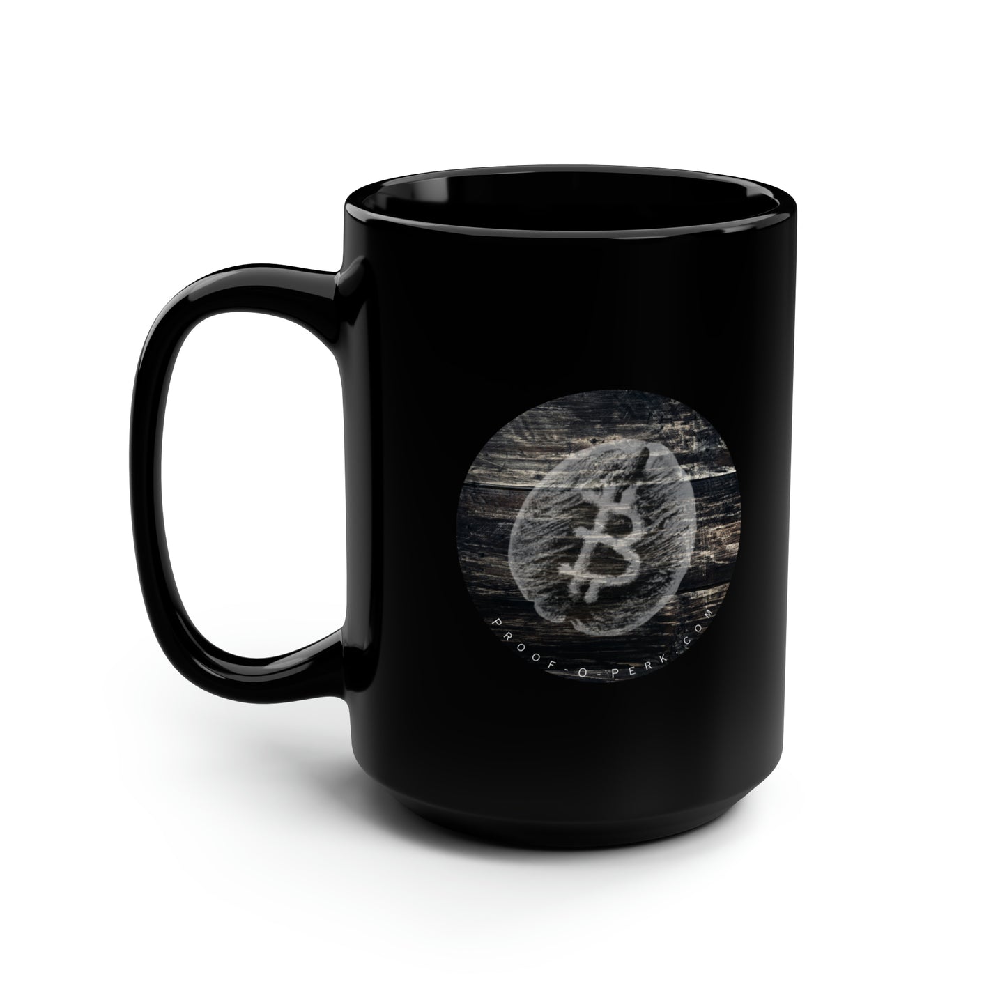 Proof-O-Perk Black Mug, Woody B-Bean