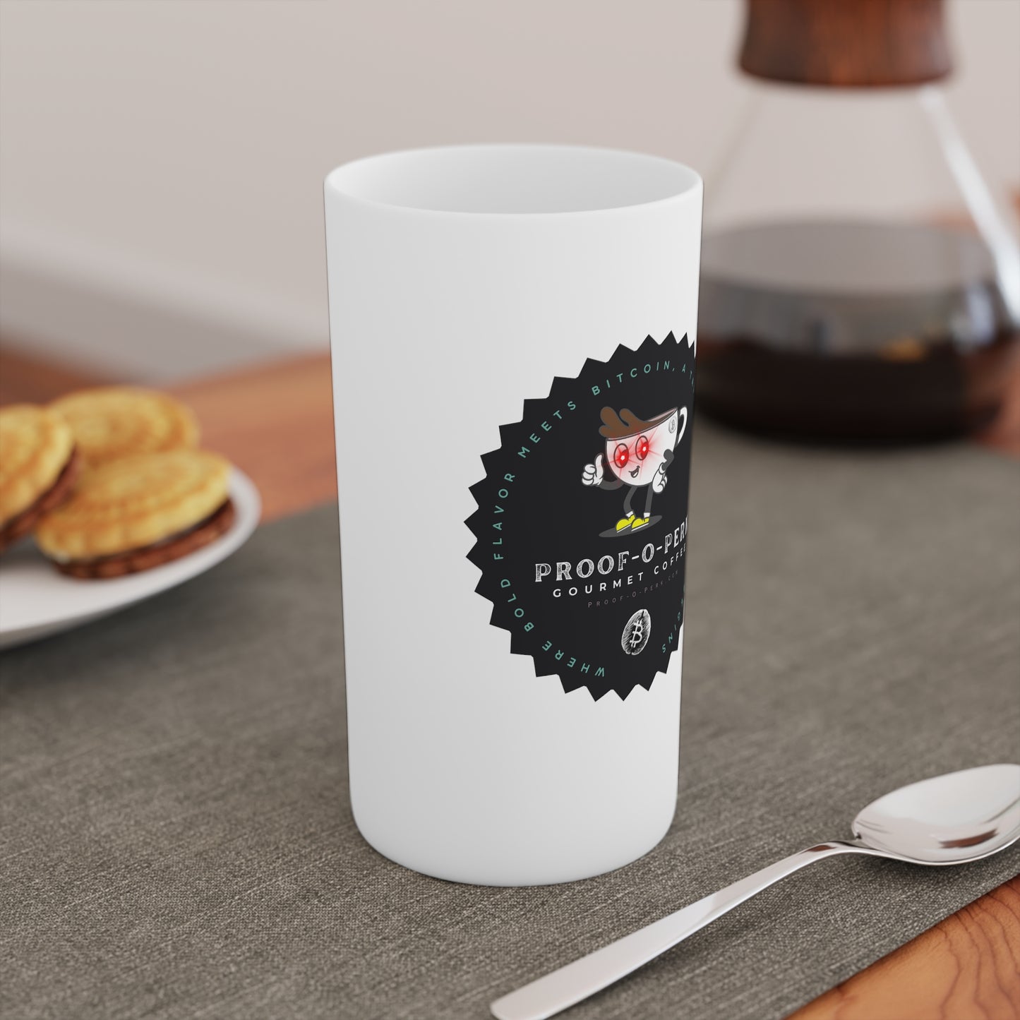 Proof-O-Perk Logo White Conical Coffee Mugs (3oz, 8oz, 12oz)