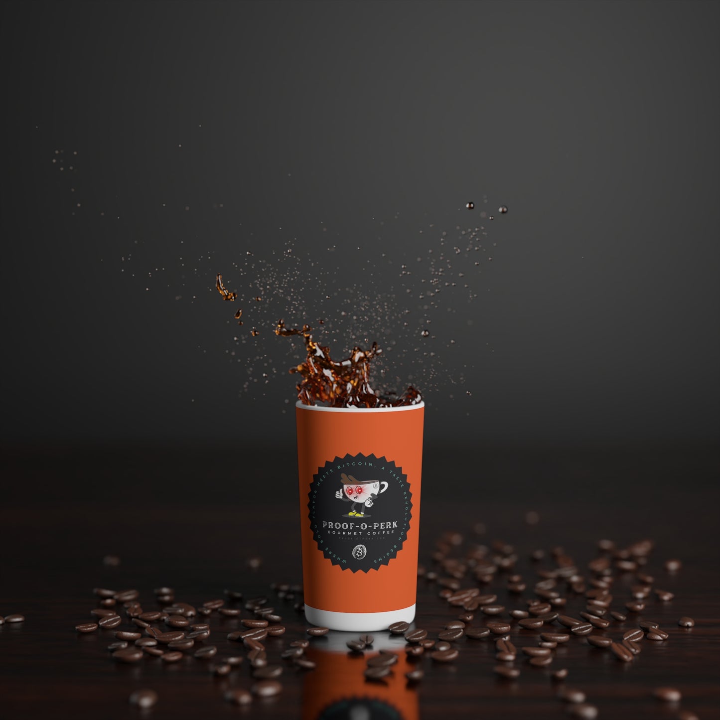 Proof-O-Perk Logo Orange Conical Coffee Mugs (3oz, 8oz, 12oz)