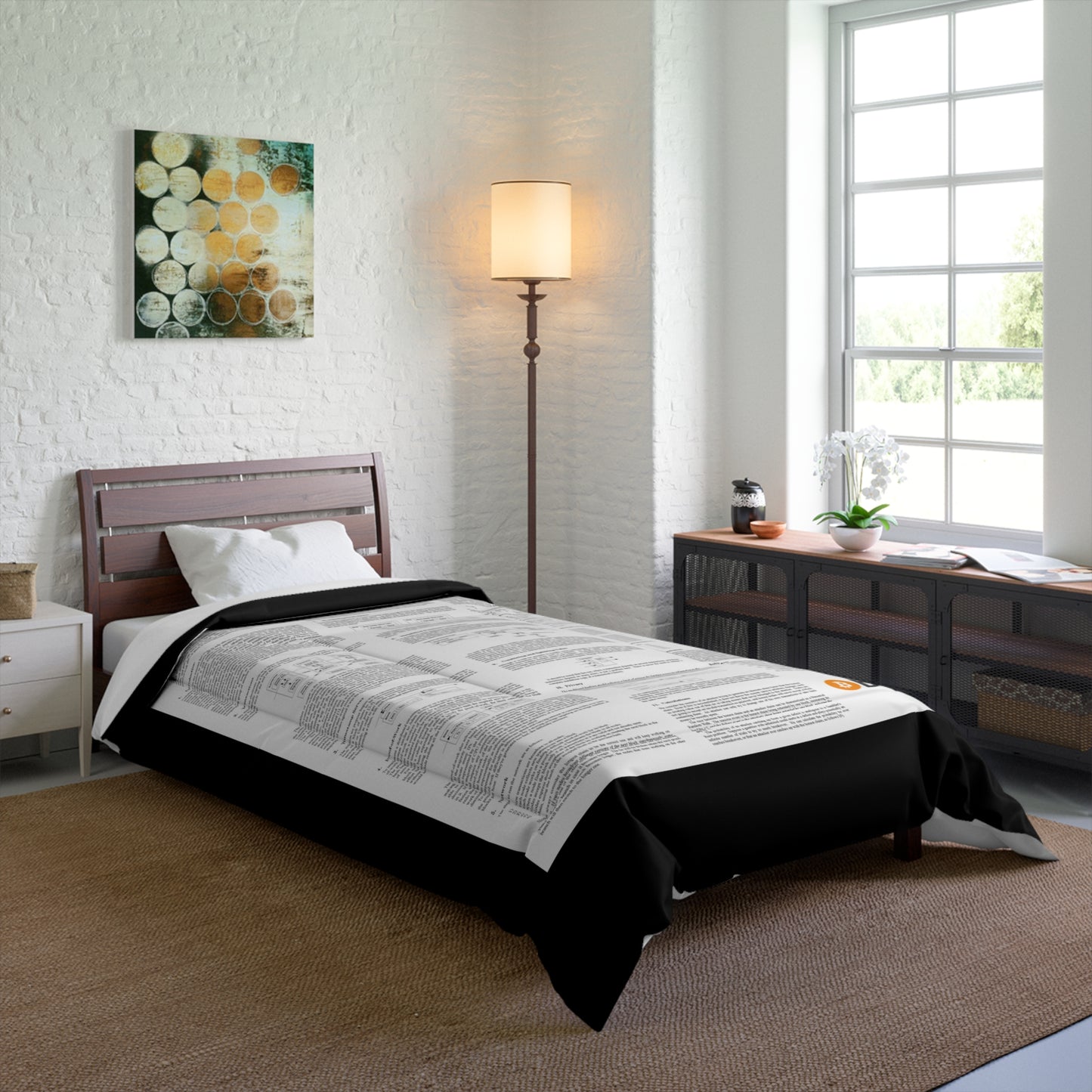 Bitcoin White Paper Comforter, Black Text on White