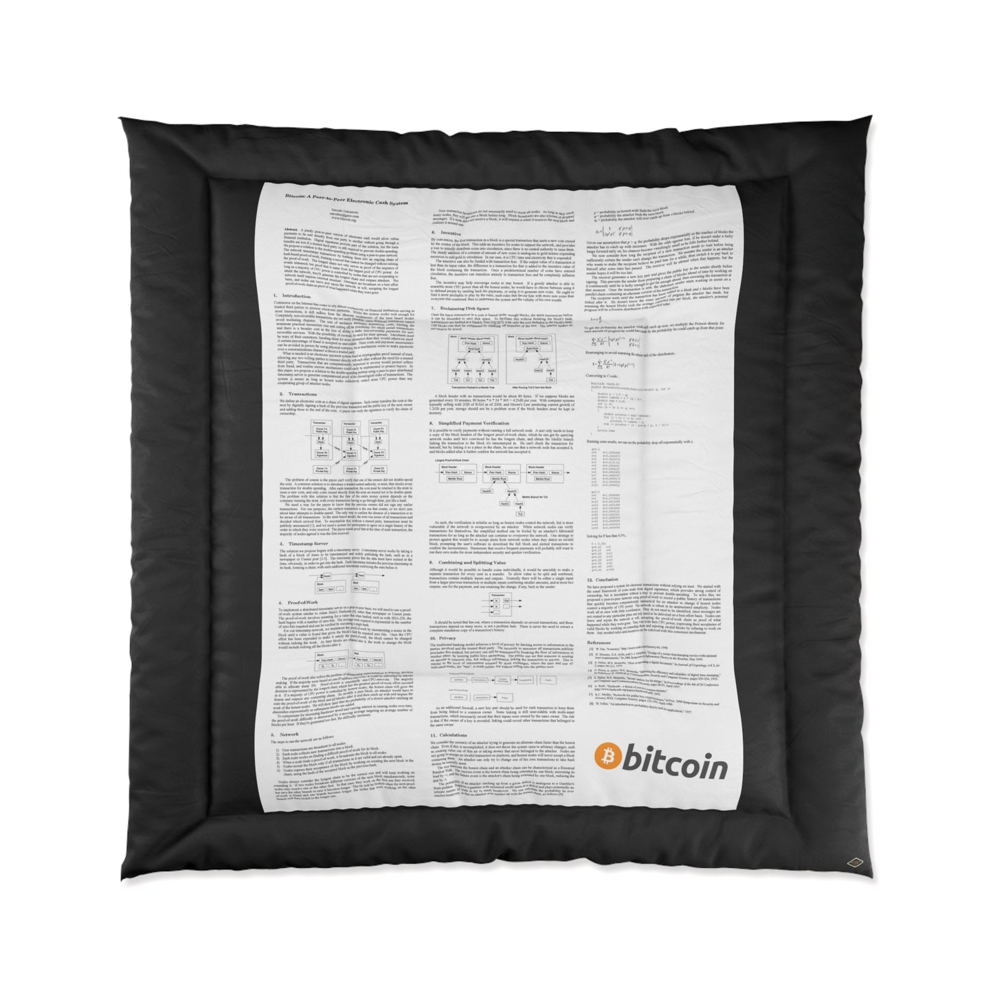 Bitcoin White Paper Comforter, Black Text on White