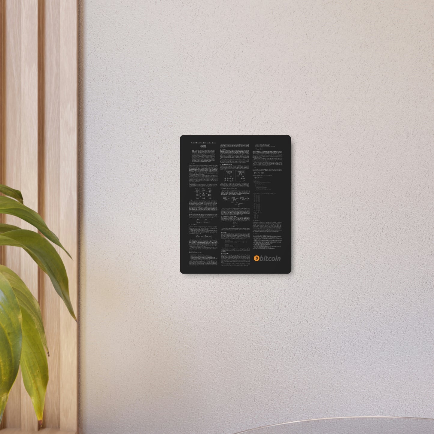 Bitcoin White Paper Metal Art Sign, White Text on Black Background - 8" x 10"