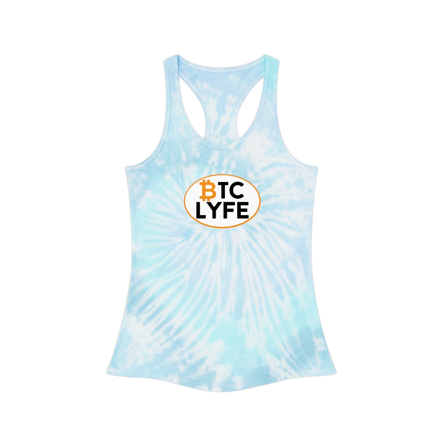 Bitcoin LYFE (Oval) Tie Dye Racerback Tank Top
