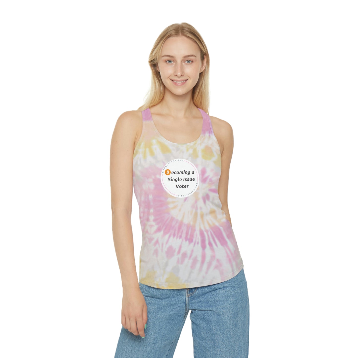 Becoming a Single Issue Voter Tie Dye Racerback Tank Top 1